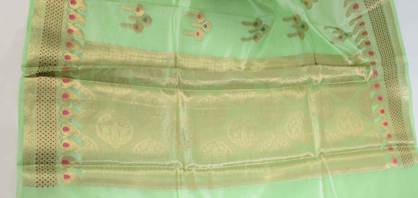 Banarasi Vastra Pure Banarasi Handloom Dupion Silk Zari Woven Saree Green