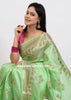 Banarasi Vastra Pure Banarasi Handloom Dupion Silk Zari Woven Saree Green