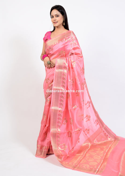Banarasi Vastra Pure Banarasi Handloom Dupion Silk Zari Woven Saree Peach