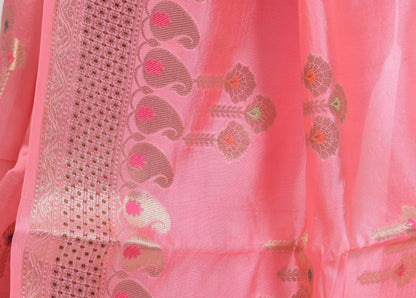 Banarasi Vastra Pure Banarasi Handloom Dupion Silk Zari Woven Saree Peach
