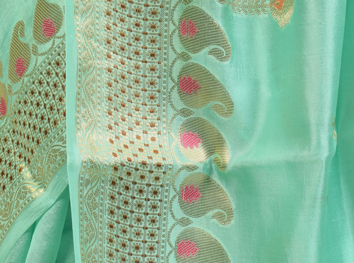 Banarasi Vastra Pure Banarasi Handloom Dupion Silk Zari Woven Saree Aqua Green