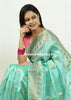 Banarasi Vastra Pure Banarasi Handloom Dupion Silk Zari Woven Saree Aqua Green