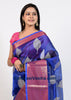 Banarasi Vastra Cotton Soft Saree With Large Leaf Buta & Floral Zari Border Blue