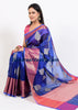 Banarasi Vastra Cotton Soft Saree With Large Leaf Buta & Floral Zari Border Blue