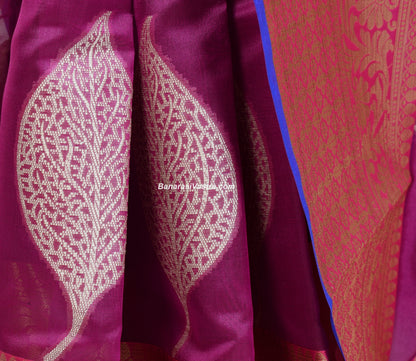 Banarasi Vastra Cotton Soft Saree With Large Leafs Buta & Floral Zari Border