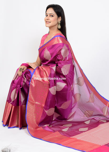 Banarasi Vastra Cotton Soft Saree With Large Leafs Buta & Floral Zari Border