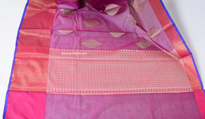 Banarasi Vastra Cotton Soft Saree With Large Leafs Buta & Floral Zari Border