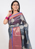 Banarasi Vastra Cotton Soft Saree With Large Leaf Buta & Floral Zari Border Gray