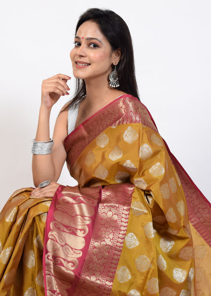 Banarasi Vastra Semi Katan Silk Woven Saree Silver Zari Buta Paisley Border Anti