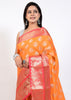 Banarasi Vastra Semi Katan Silk Woven Saree Silver Zari Buta Paisley Border