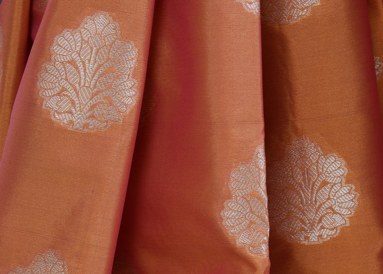 Banarasi Vastra Semi Katan Silk Woven Saree Silver Zari Buta Floral Border