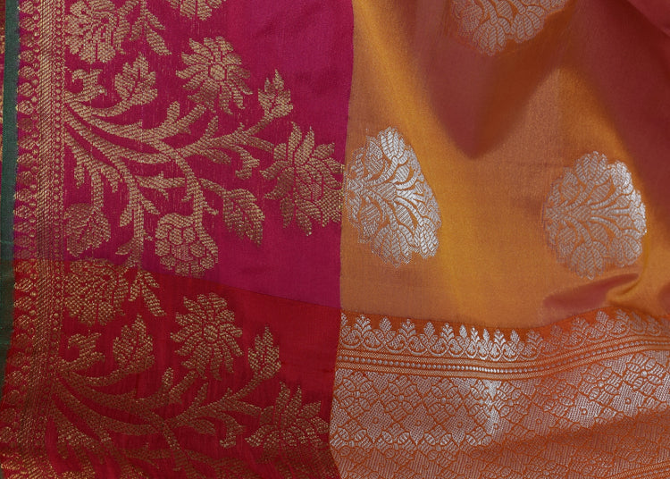 Banarasi Vastra Semi Katan Silk Woven Saree Silver Zari Buta Floral Border