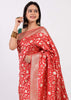 100% Pure Katan Silk Banarasi Handloom Woven Floral Zari Zaal Saree Sari Red