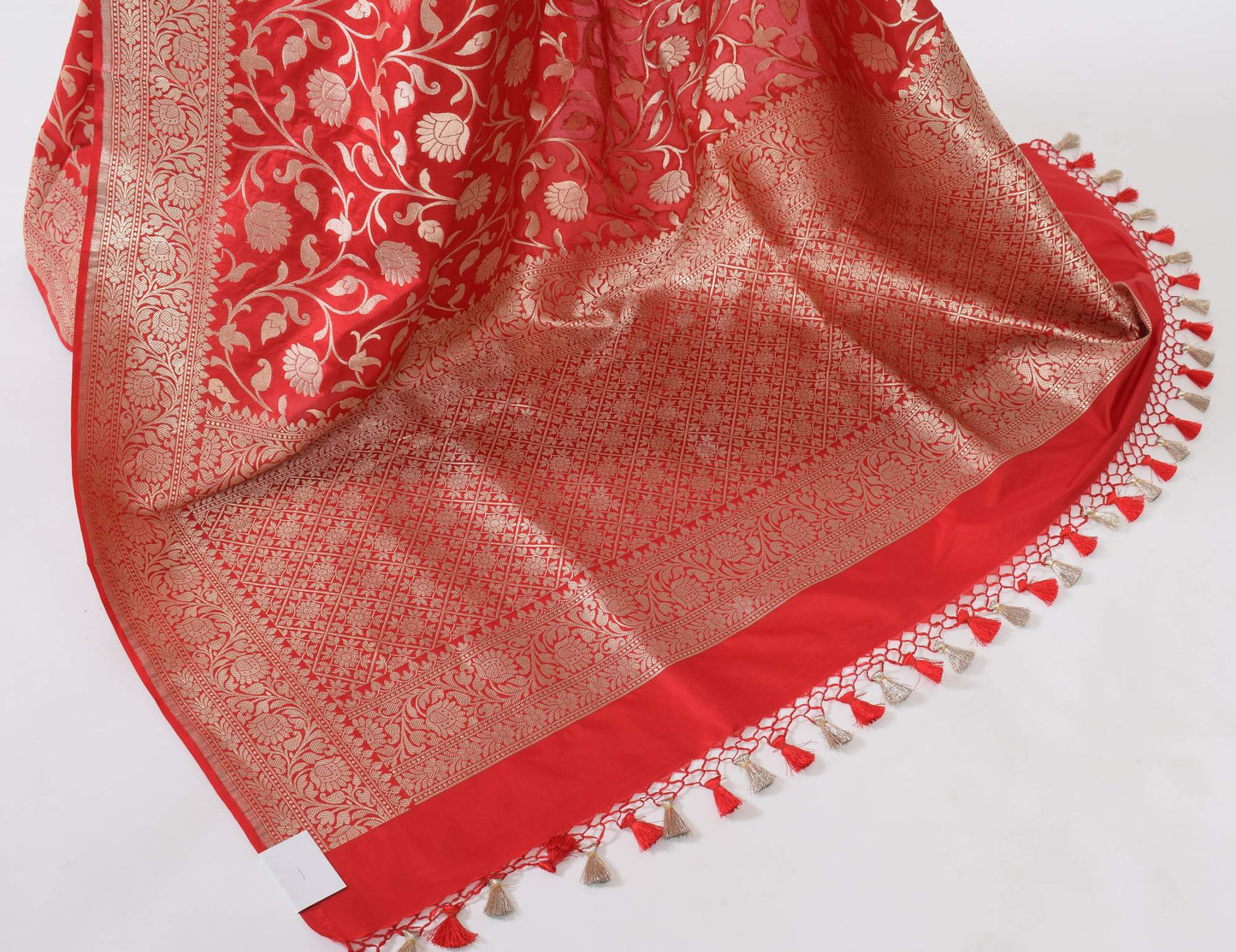 100% Pure Katan Silk Banarasi Handloom Woven Floral Zari Zaal Saree Sari Red