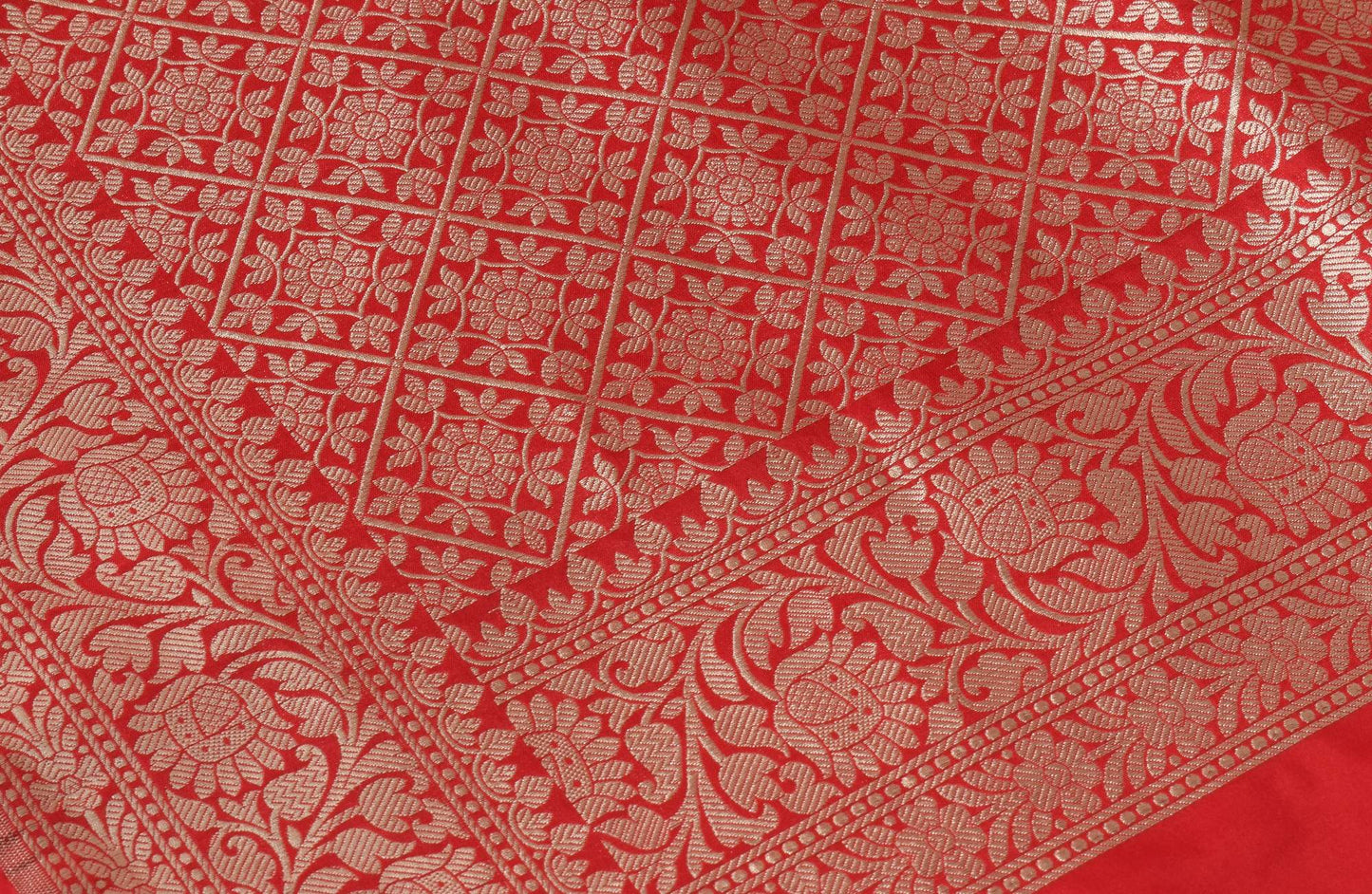 100% Pure Katan Silk Banarasi Handloom Woven Floral Zari Zaal Saree Sari Red