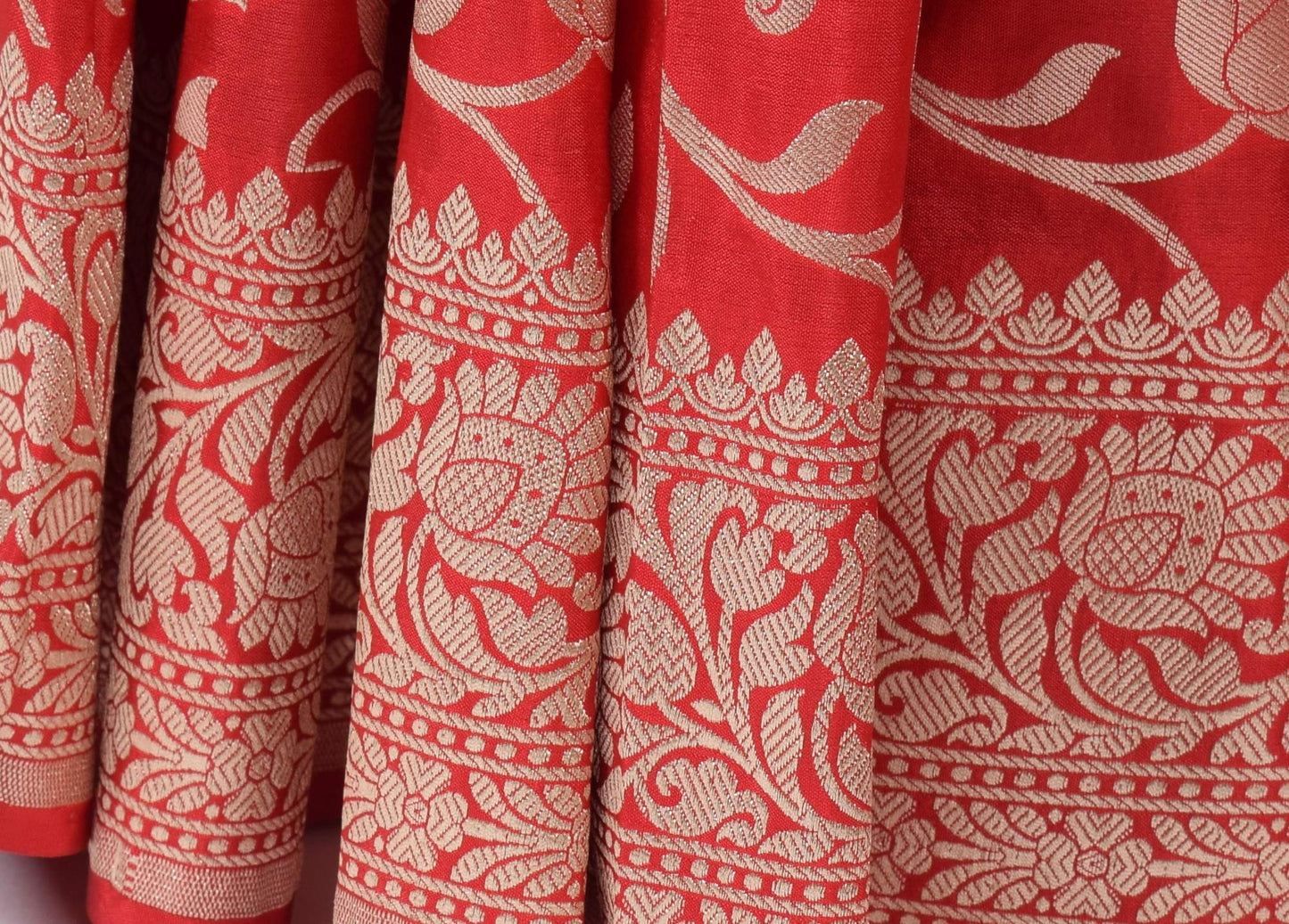 100% Pure Katan Silk Banarasi Handloom Woven Floral Zari Zaal Saree Sari Red