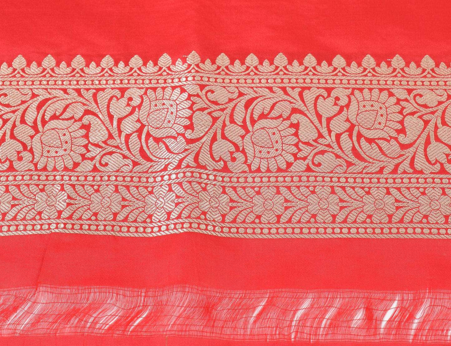 100% Pure Katan Silk Banarasi Handloom Woven Floral Zari Zaal Saree Sari Red