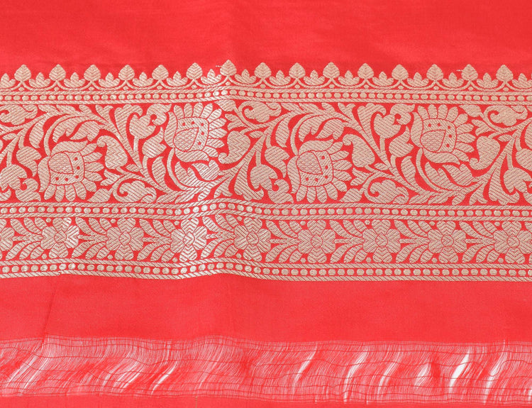 100% Pure Katan Silk Banarasi Handloom Woven Floral Zari Zaal Saree Sari Red