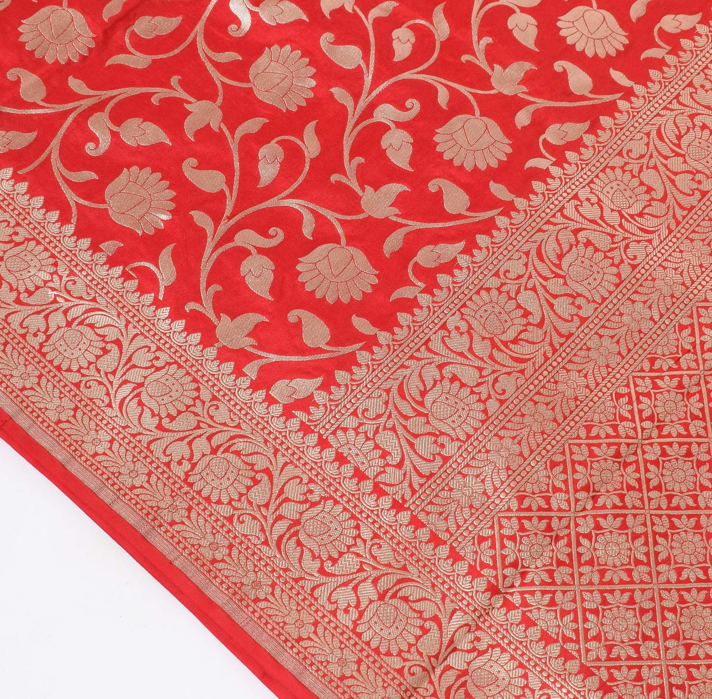 100% Pure Katan Silk Banarasi Handloom Woven Floral Zari Zaal Saree Sari Red