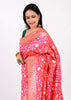 100% Pure Katan Silk Banarasi Handloom Multi Shades Pink Zari Zaal Woven Saree