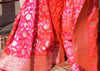 100% Pure Katan Silk Banarasi Handloom Multi Shades Pink Zari Zaal Woven Saree