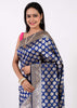 100% Pure Katan Silk Banarasi Handloom Blue Zari Woven Saree Sari Fabric