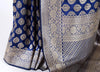 100% Pure Katan Silk Banarasi Handloom Blue Zari Woven Saree Sari Fabric