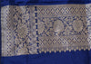 100% Pure Katan Silk Banarasi Handloom Blue Zari Woven Saree Sari Fabric