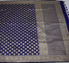 100% Pure Katan Silk Banarasi Handloom Blue Zari Woven Saree Sari Fabric