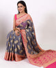 Gray & Magenta Pure Khaddi Chiffon Silk Banarasi Handloom Premium Saree Fabric