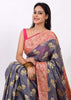 Gray & Magenta Pure Khaddi Chiffon Silk Banarasi Handloom Premium Saree Fabric