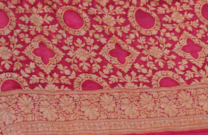 Gray & Magenta Pure Khaddi Chiffon Silk Banarasi Handloom Premium Saree Fabric