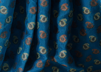 Teal Blue Pure Khaddi Chiffon Silk Banarasi Handloom Zari Woven Motifs Saree