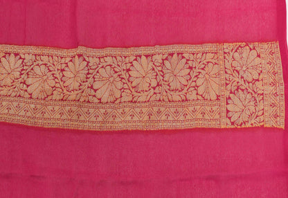 Gray & Magenta Pure Khaddi Chiffon Silk Banarasi Handloom Premium Saree Fabric
