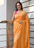 Orange Pure Khaddi Georgette Silk Banarasi Handloom Woven Zari Zaal Saree Fabric