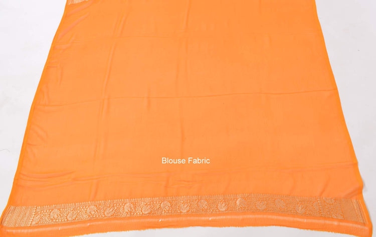 Orange Pure Khaddi Georgette Silk Banarasi Handloom Woven Zari Zaal Saree Fabric