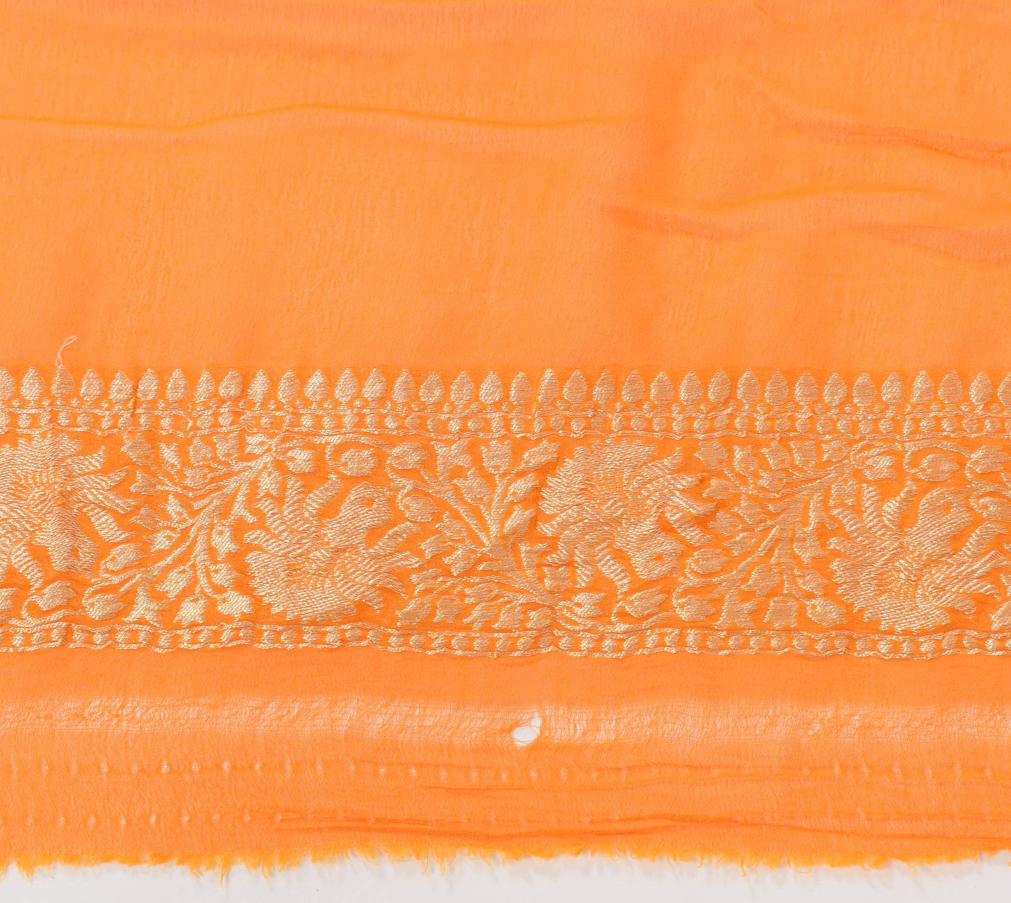 Orange Pure Khaddi Georgette Silk Banarasi Handloom Woven Zari Zaal Saree Fabric