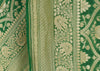 Green Pure Khaddi Georgette Silk Banarasi Handloom Woven Zari Zaal Saree Fabric