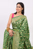 Green Pure Khaddi Georgette Silk Banarasi Handloom Woven Zari Zaal Saree Fabric