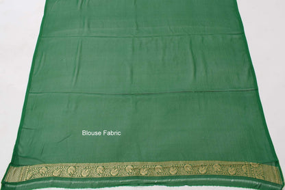 Green Pure Khaddi Georgette Silk Banarasi Handloom Woven Zari Zaal Saree Fabric