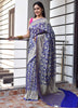 Blue Pure Khaddi Georgette Silk Banarasi Handloom Woven Zari Zaal Saree Fabric