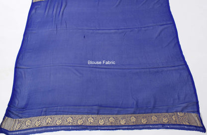 Blue Pure Khaddi Georgette Silk Banarasi Handloom Woven Zari Zaal Saree Fabric