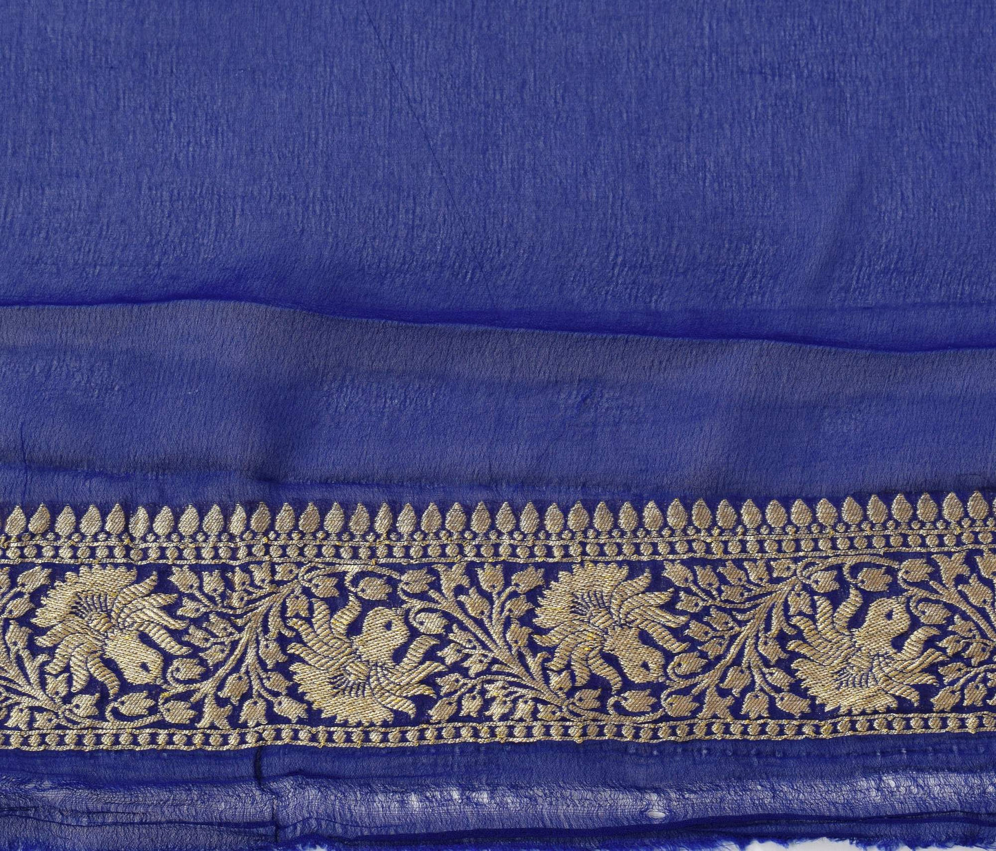 Blue Pure Khaddi Georgette Silk Banarasi Handloom Woven Zari Zaal Saree Fabric