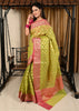 Banarasi Vastra Kora Silk Moonga Check Zari Zaal Contrast Pallu Border Green
