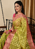 Banarasi Vastra Kora Silk Moonga Check Zari Zaal Contrast Pallu Border Green