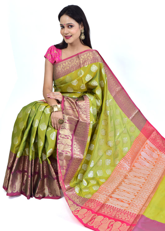 Banarasi Vastra Semi Katan Silk Woven Saree Silver Zari Buta Antique Skirt Bordr