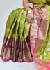 Banarasi Vastra Semi Katan Silk Woven Saree Silver Zari Buta Antique Skirt Bordr