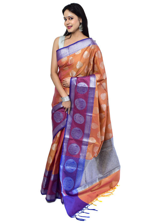 Banarasi Vastra Semi Katan Silk Woven Saree Silver Zari Buta Skirt Border Saree