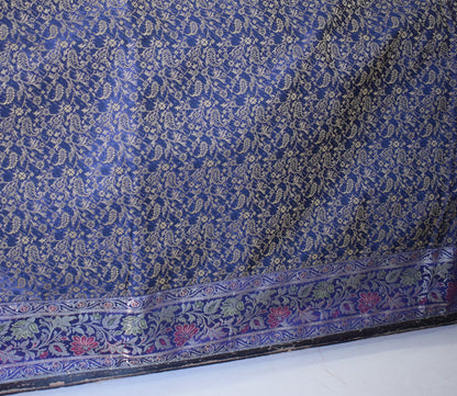 Banarasi Bed Cover Set Indian Ethnic Traditional Silk Woven Resham Brocade Blue