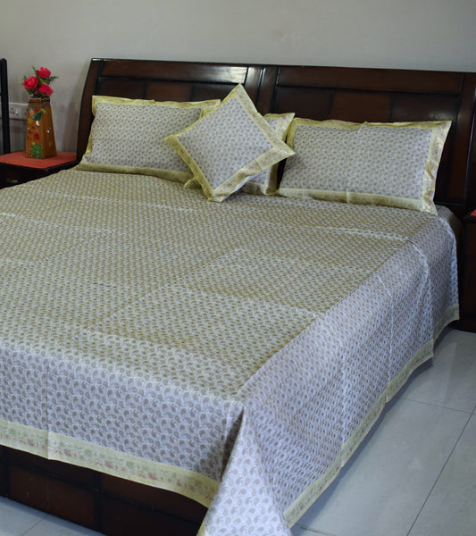 Banarasi Bed Cover Set Indian Ethnic Traditional Silk Woven Resham Brocade White